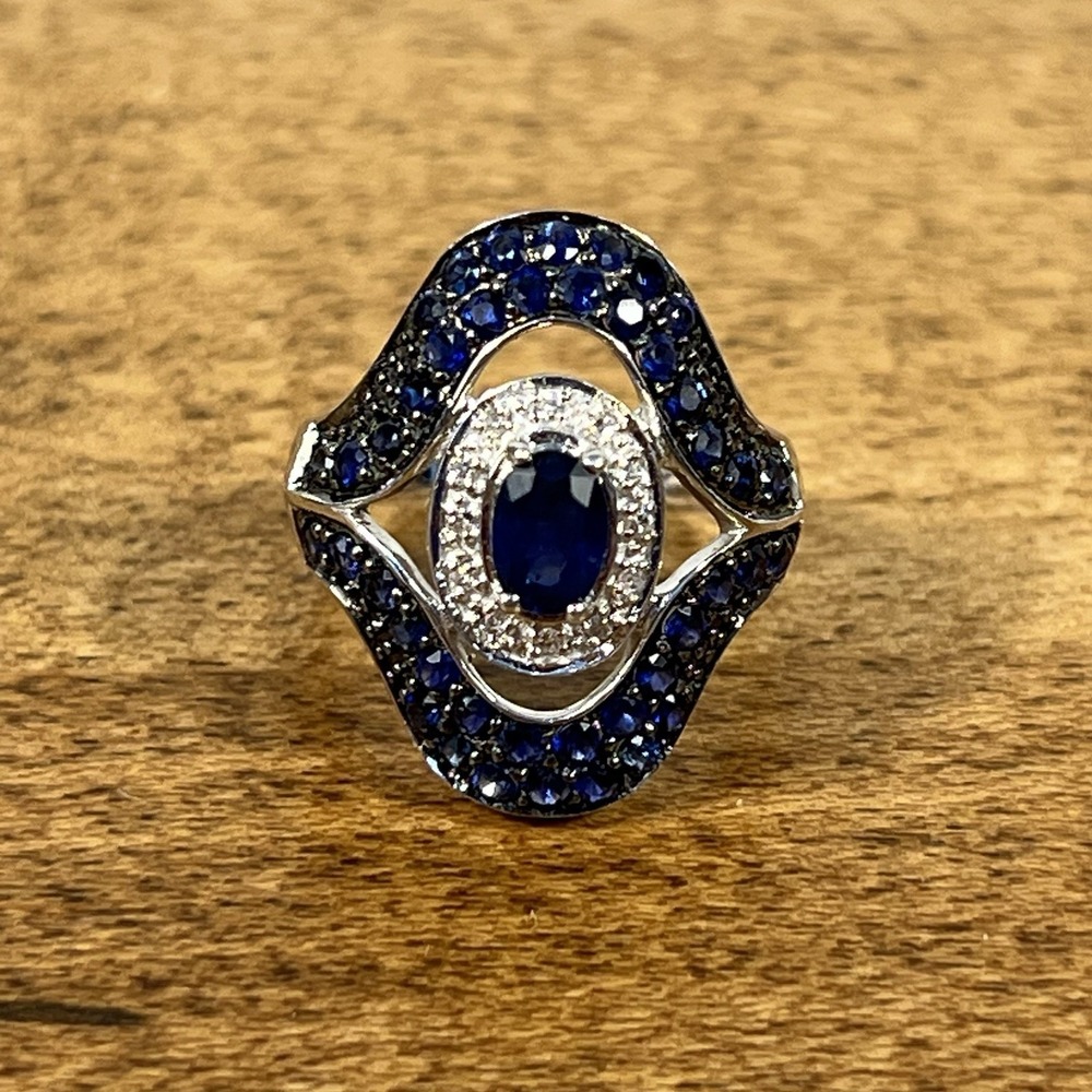 Clyde Duneier CID 14k gold Royal Blue Sapphire & Diamond ring 5.7g Sz 6